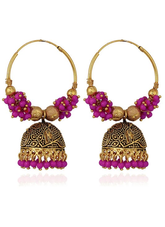 Gold N Pink Jhumka Earrings Festive Wear