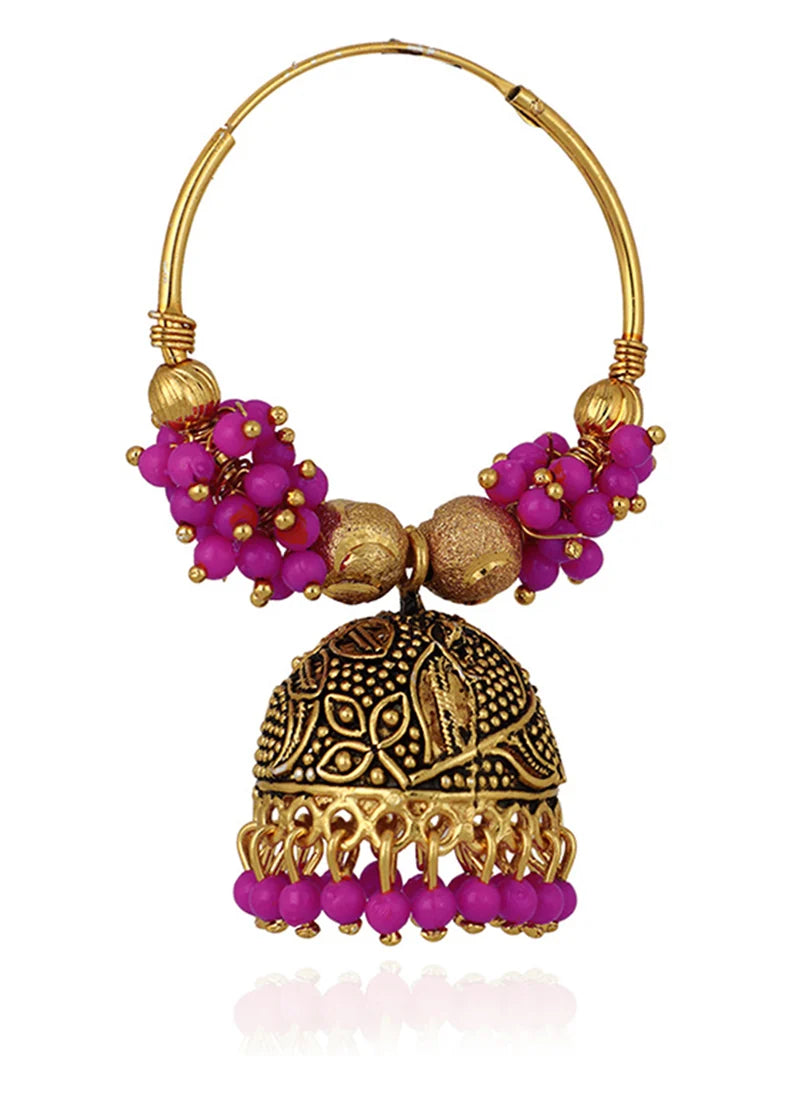 Gold N Pink Jhumka Earrings Festive Wear